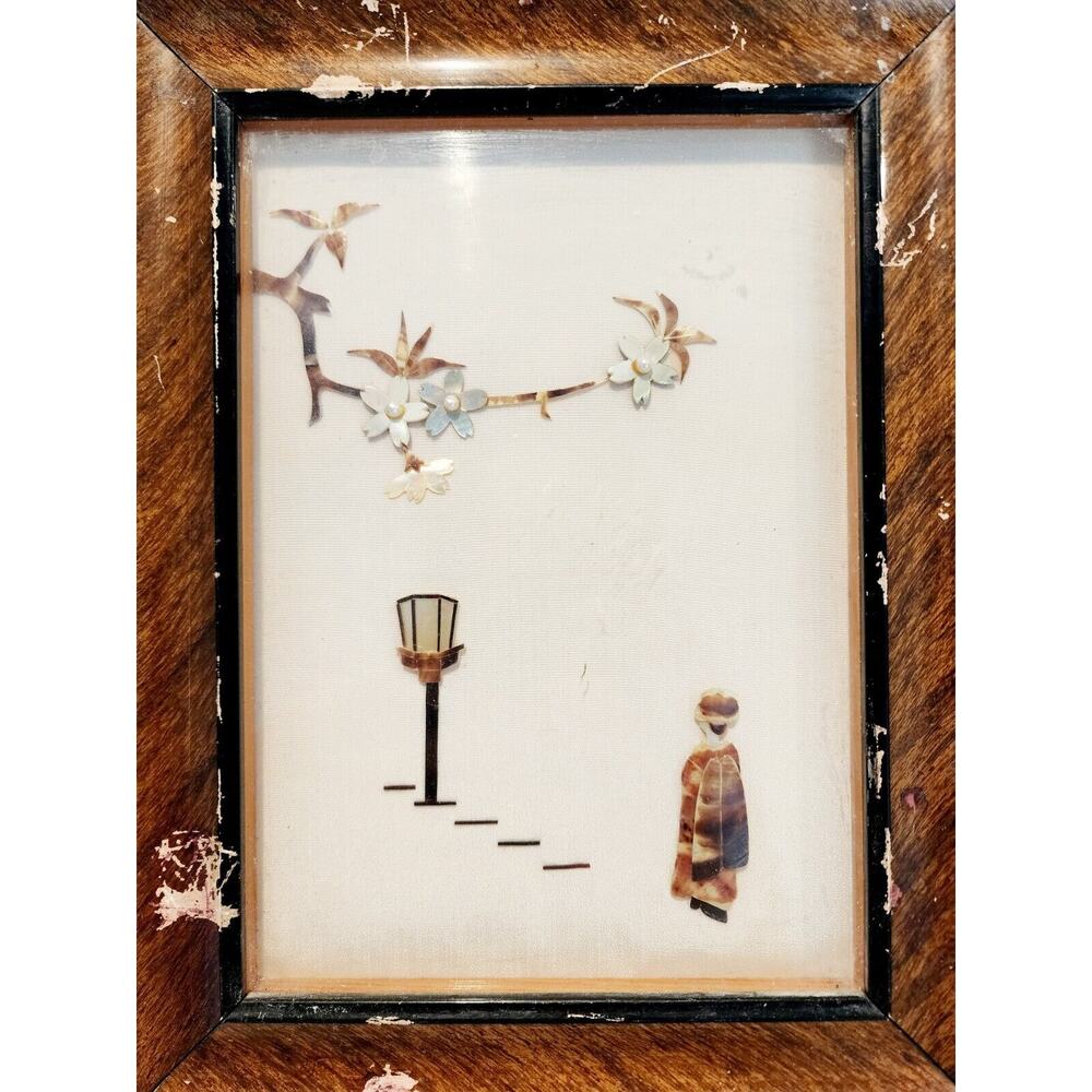 Pearl & Tortoiseshell Style Woman Lampost FlowerArt Vintage Frame Rare 8"x10" - Picture 2 of 3
